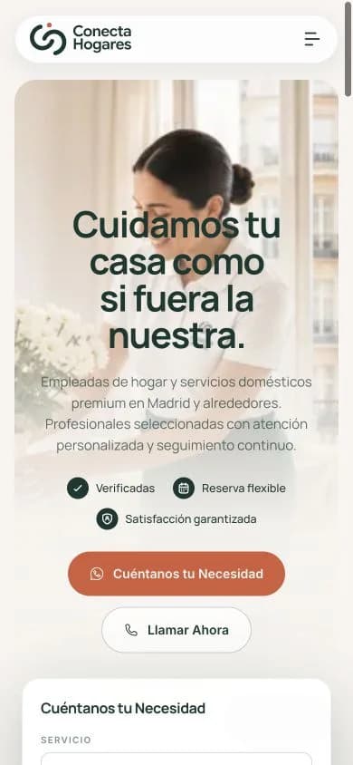 Mobile version of the website: Conecta Hogares