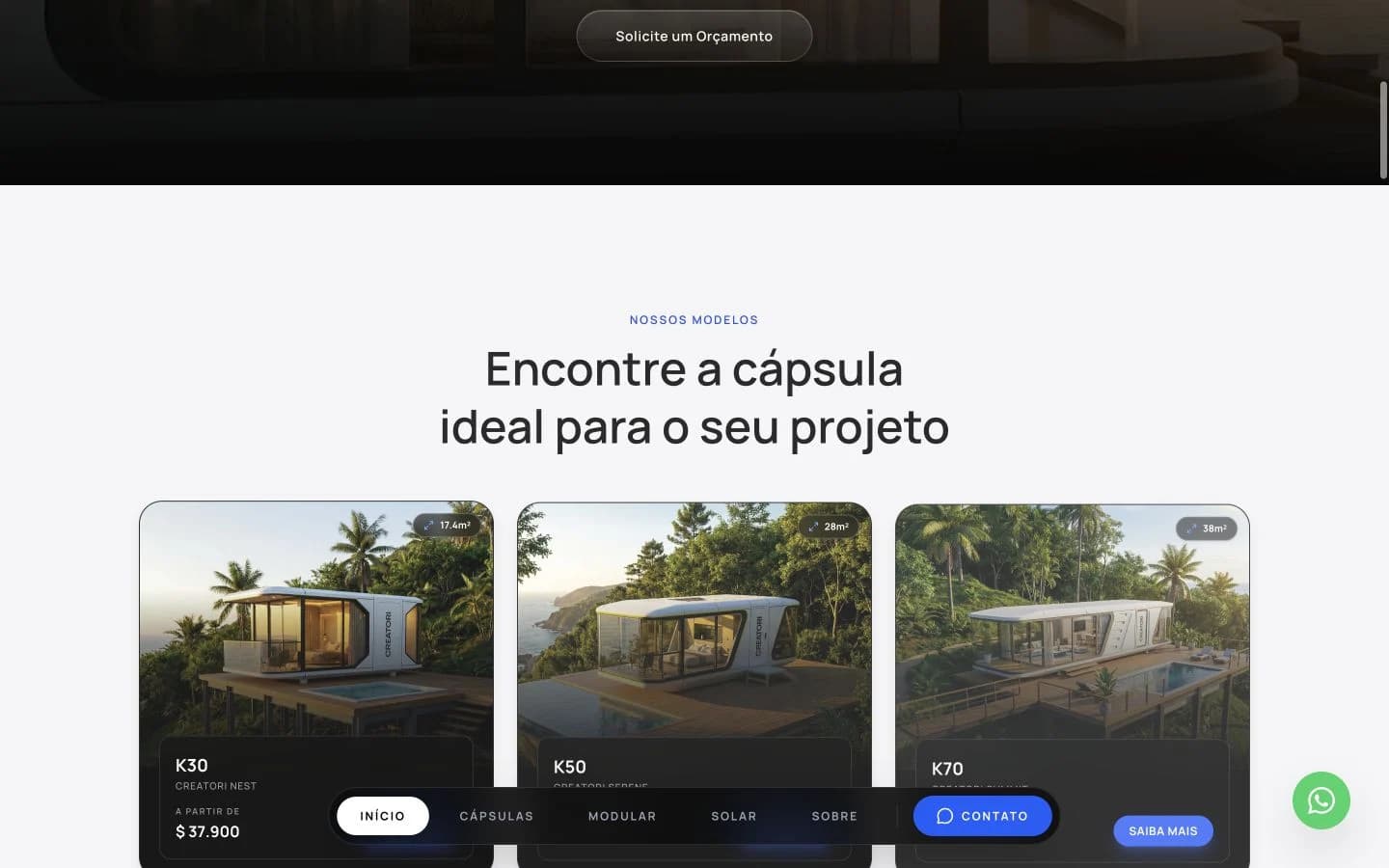 Catálogo de modelos no website da Creatori