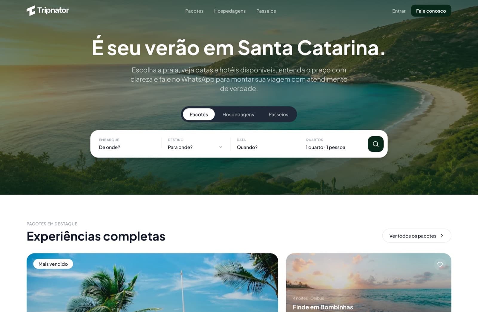 Vitrine de viagens criada com a plataforma Tripnator