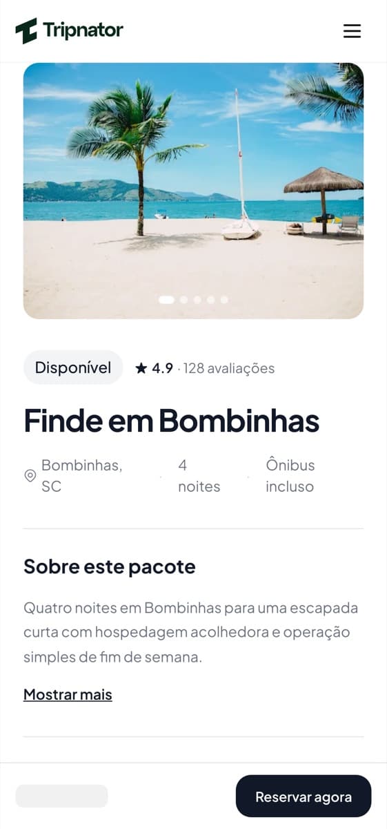 Detalhe de pacote responsivo do Tripnator