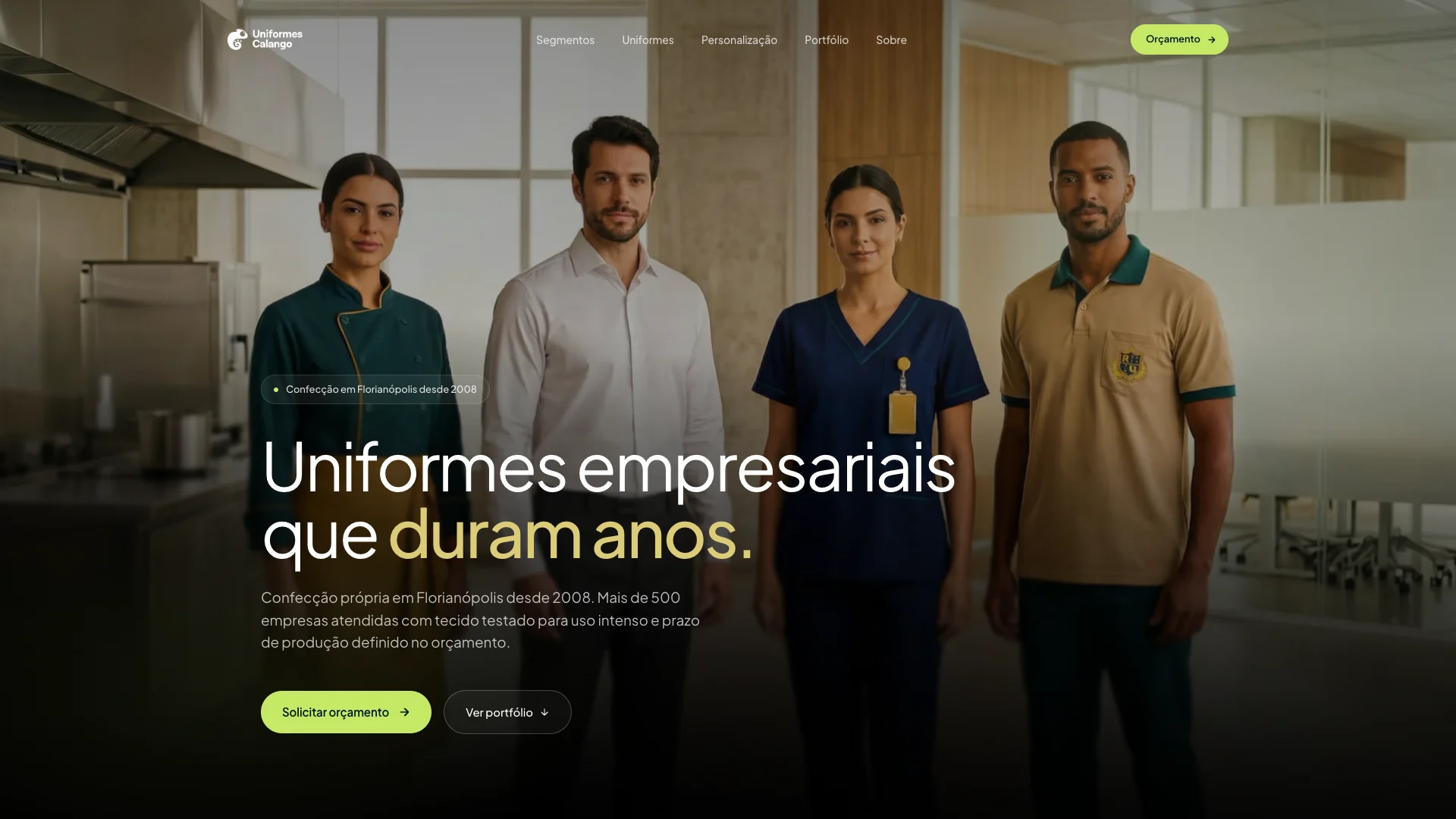 Página inicial do site da Uniformes Calango